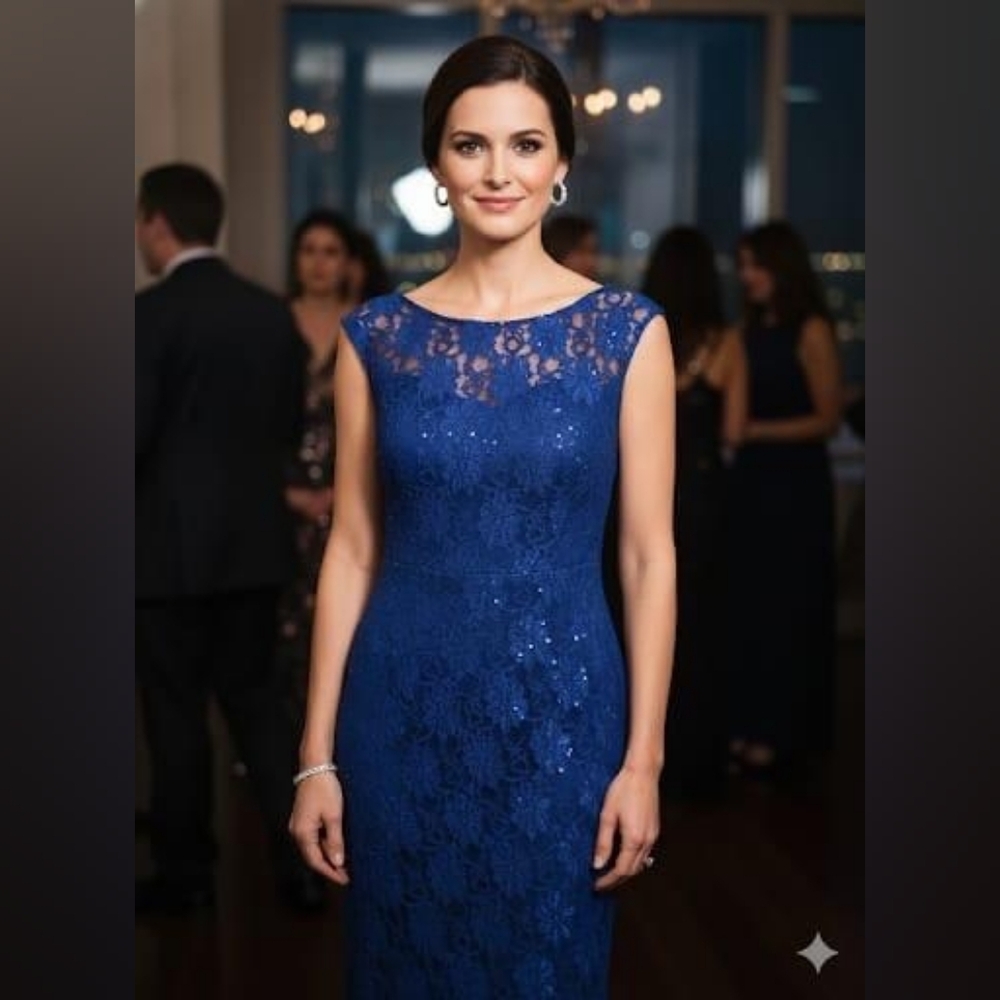Connected Apparel Elegant Blue Lace Dress